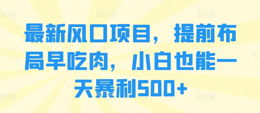 全新蓝海项目，抢占先机早吃荤，新手也可以一天爆利500|云雀资源分享