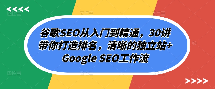 谷歌搜索SEO实用教程，30讲陪你打造出排行，清楚的自建站 Google SEO工作流引擎|云雀资源分享