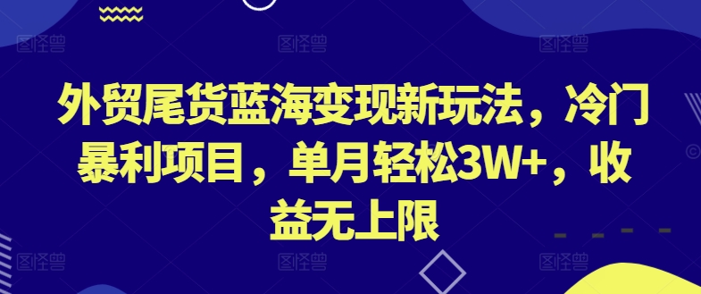 外贸尾货蓝海变现新玩法，冷门暴利项目，单月轻松3W+，收益无上限【揭秘】|云雀资源分享