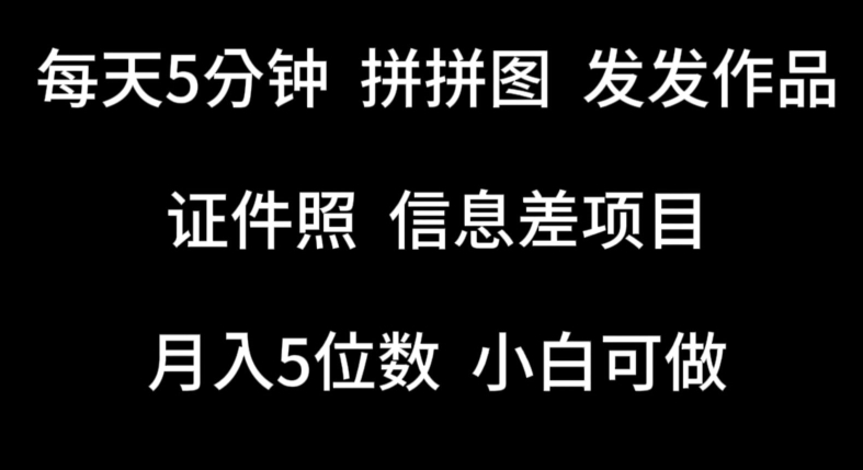 每天5分钟，拼拼图发发作品，证件照信息差项目，小白可做【揭秘】|云雀资源分享