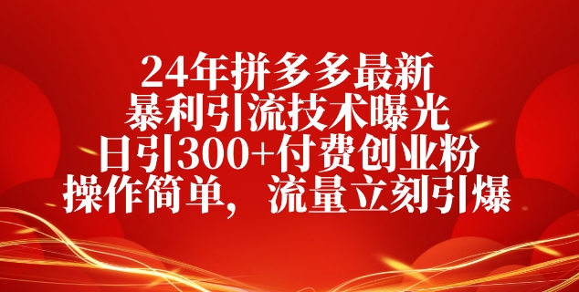 24年拼多多最新爆利引流技术曝出，日引300 付钱自主创业粉，使用方便，总流量马上点爆|云雀资源分享