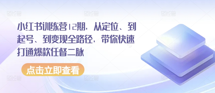 小红书的夏令营12期，从精准定位、到养号、到转现全路径，陪你迅速连通爆品任督二脉|云雀资源分享