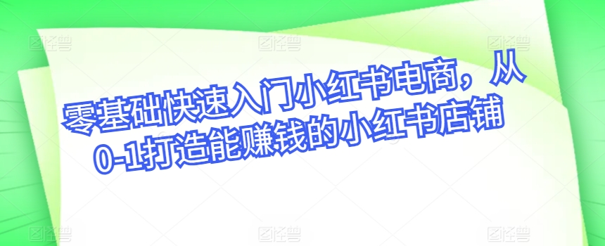 零基础快速入门小红书电商，从0-1打造能赚钱的小红书店铺|云雀资源分享