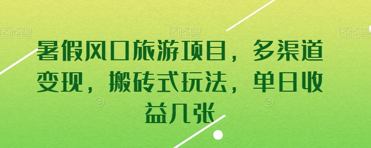 暑假风口旅游项目，多渠道变现，搬砖式玩法，单日收益几张【揭秘】|云雀资源分享