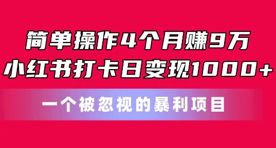 易操作4个月赚9w，小红书的打卡签到日转现1k，一个被忽略的暴力新项目【揭密】|云雀资源分享