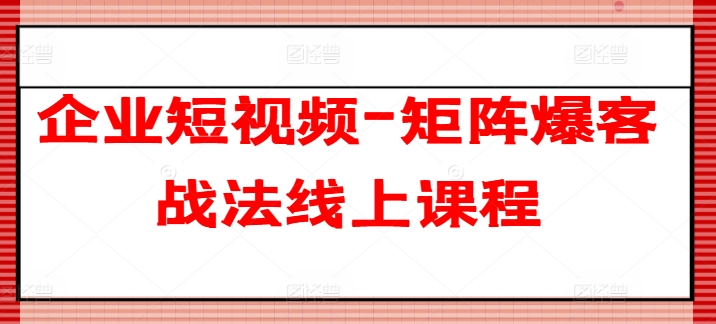 企业短视频-引流矩阵爆客战术在线课程|云雀资源分享