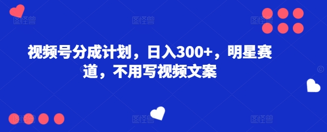 微信视频号分为方案，日入300 ，冠军赛道，不用写文案|云雀资源分享