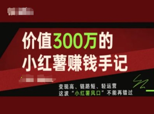 使用价值300万的小红书挣钱笔记，转现高、链接短、轻运营，这一波“小红书出风口”无法再错过了|云雀资源分享