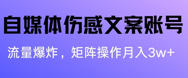 自媒体平台伤感文案账户，制作简单，总流量发生爆炸账户非常容易拷贝，引流矩阵月入1W|云雀资源分享