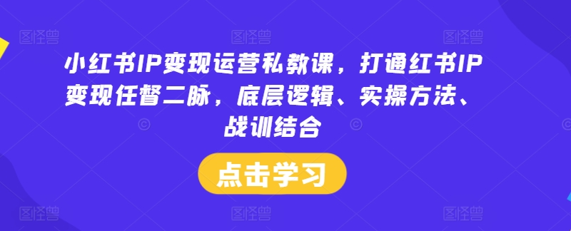 小红书IP变现运营私教课，打通红书IP变现任督二脉，底层逻辑、实操方法、战训结合|云雀资源分享