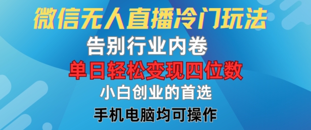 微信无人在线小众游戏玩法，道别业内卷，单日轻轻松松转现四位数，新手的自主创业优选【揭密】|云雀资源分享