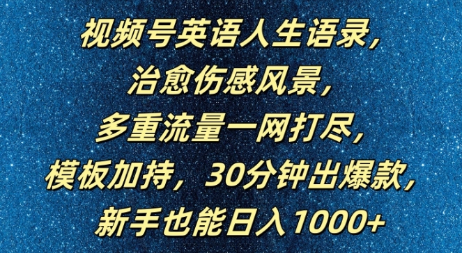 视频号英语人生语录，多重流量一网打尽，模板加持，30分钟出爆款，新手也能日入1000+【揭秘】|云雀资源分享