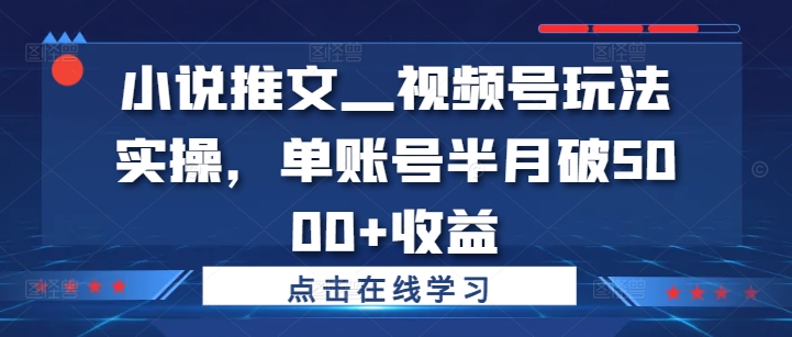 小说推文—视频号玩法实操，单账号半月破5000+收益|云雀资源分享