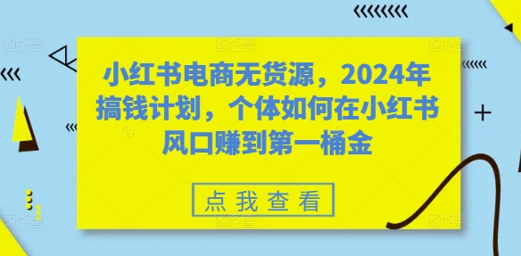 小红书电商无货源，2024年搞钱计划，个体如何在小红书风口赚到第一桶金|云雀资源分享