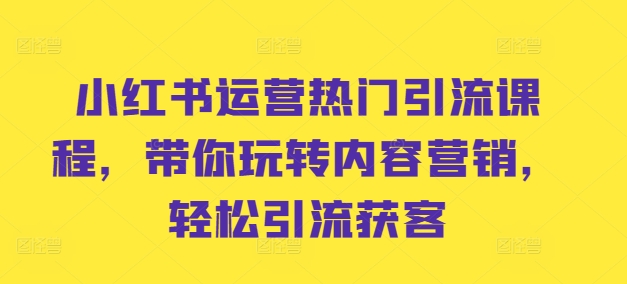 小红书运营受欢迎引流课程，带你玩转内容运营，轻轻松松引流方法拓客|云雀资源分享