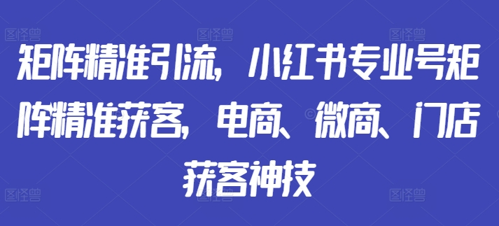 引流矩阵精准引流方法，小红书的技术专业号引流矩阵营销获客，电子商务、微商代理、店面拓客绝技|云雀资源分享