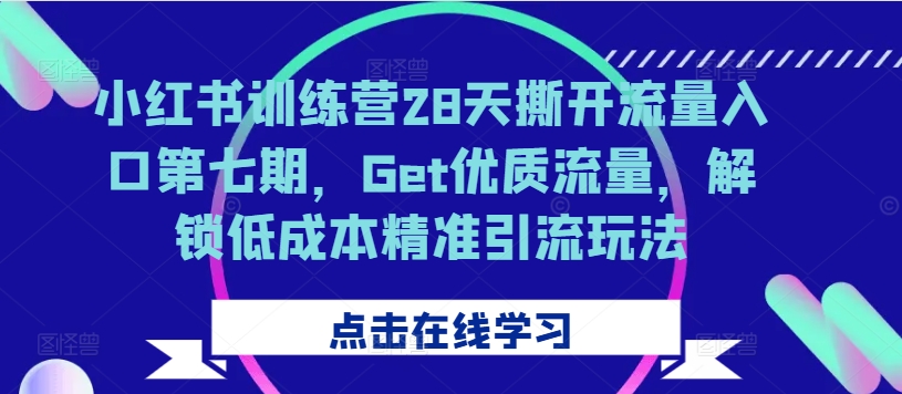 小红书的夏令营28天撕掉流量来源第七期，Get高品质总流量，开启降低成本精准引流方法游戏玩法|云雀资源分享