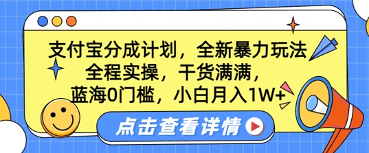 瀚海0门坎，支付宝钱包分为方案，全新升级暴力行为游戏玩法，全过程实际操作，满满的干货，新手月入1W|云雀资源分享