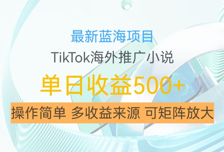 最新蓝海项目，利用tiktok海外推广小说赚钱佣金，简单易学，日入500+，可矩阵放大【揭秘】|云雀资源分享