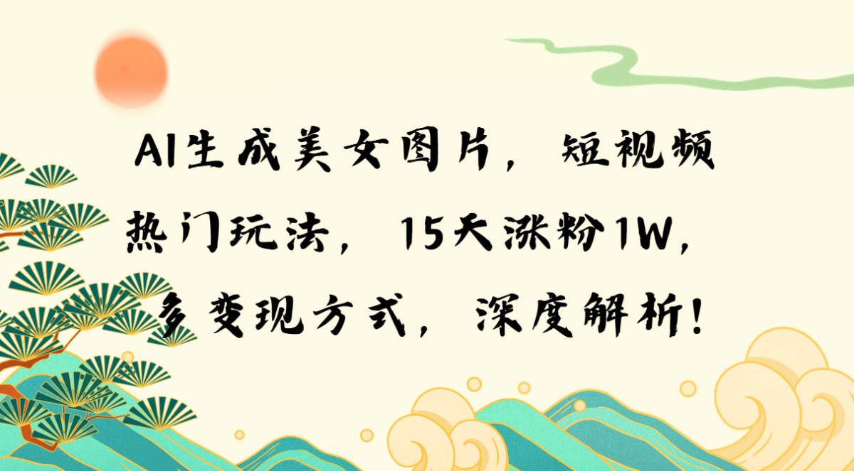 AI生成美女图片，短视频热门玩法，15天涨粉1W，多变现方式，深度解析!|云雀资源分享