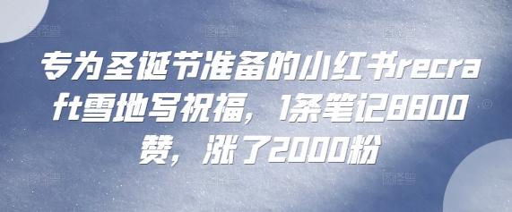 专为圣诞节准备的小红书recraft雪地写祝福，1条笔记8800赞，涨了2000粉|云雀资源分享