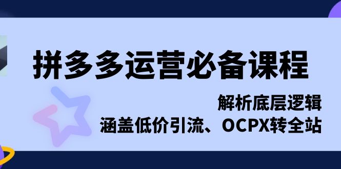 拼多多运营必备课程，解析底层逻辑，涵盖低价引流、OCPX转全站|云雀资源分享