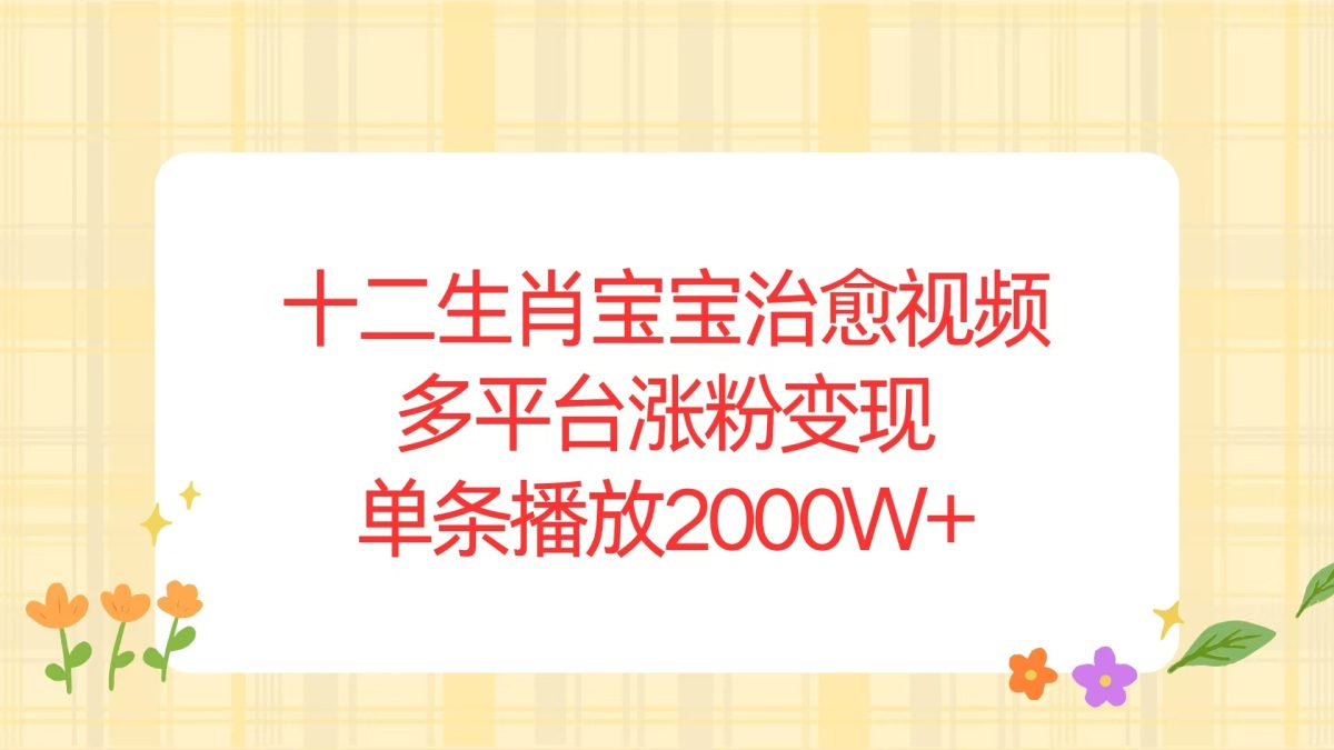 十二生肖宝宝治愈视频，多平台涨粉变现，单条播放2000W+|云雀资源分享