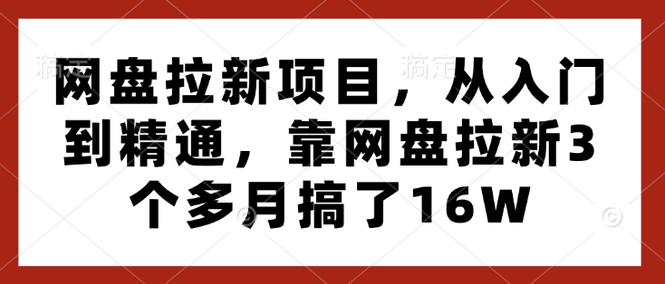 网盘拉新项目，从入门到精通，靠网盘拉新3个多月搞了16W|云雀资源分享