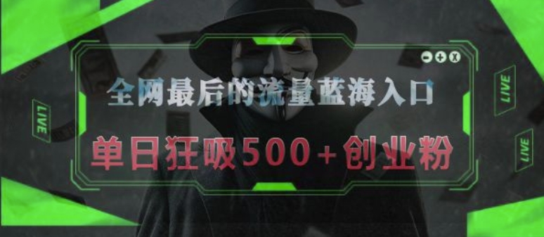 全网最后的流量蓝海入口，半小时引流50+创业粉，单日狂吸500+创业粉|云雀资源分享