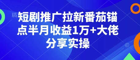 短剧推广拉新番茄锚点半月收益1万+大佬分享实操|云雀资源分享