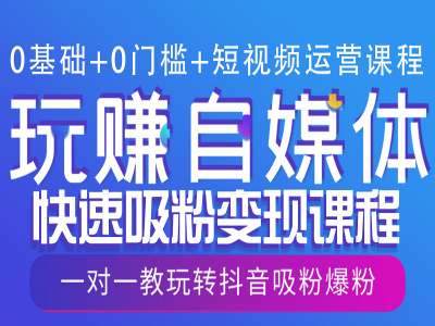 0基础+0门槛+短视频运营课程，玩赚自媒体快速吸粉变现课程，一对一教玩转抖音吸粉爆粉|云雀资源分享