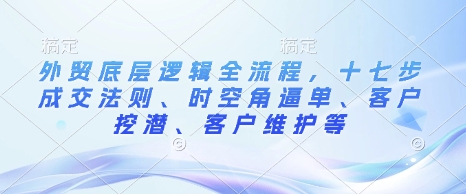 外贸底层逻辑全流程，十七步成交法则、时空角逼单、客户挖潜、客户维护等|云雀资源分享