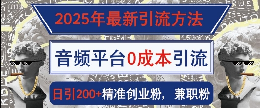 2025年全新推广方法，音频平台0成本费引流方法，日引200 精确自主创业粉|云雀资源分享