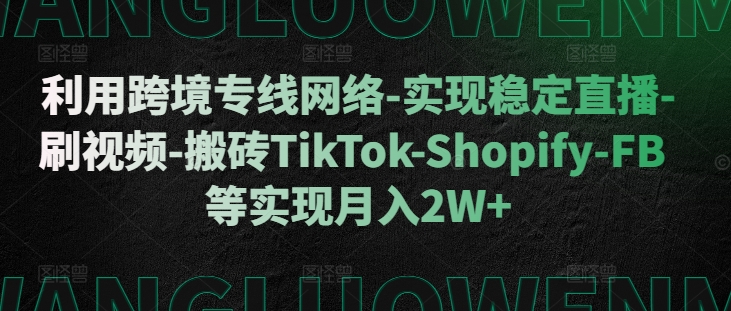 利用跨境专线网络-实现稳定直播-刷视频-搬砖TikTok-Shopify-FB等实现月入2W 【揭秘】