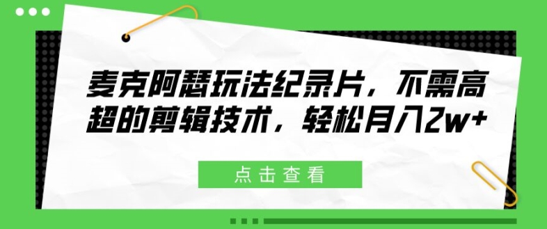 麦克阿瑟玩法纪录片，不需高超的剪辑技术，轻松月入2w 【揭秘】