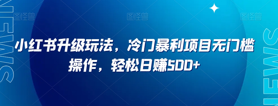 小红书升级玩法，冷门暴利项目无门槛操作，轻松日赚500 【揭秘】