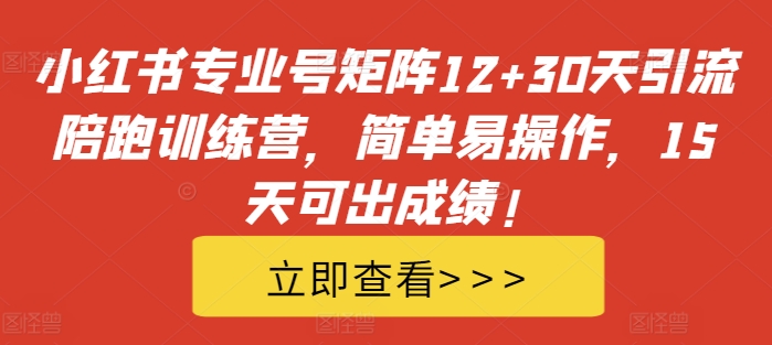 小红书专业号矩阵12 30天引流陪跑训练营，简单易操作，15天可出成绩!